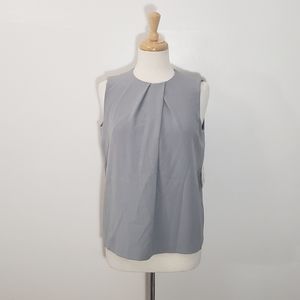 Anne Klein Pleat-Neck Crepe Top Blouse Greystone